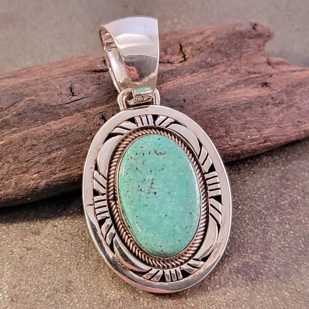 Navajo Gary Spencer Sterling Blue Green Turquoise Pendant